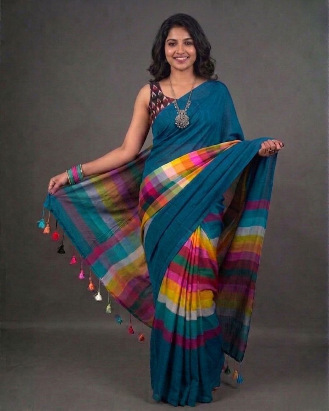 Khadi plain rainbow - Teal blue