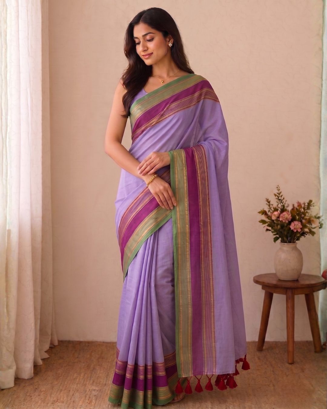 Mul Mul Saree - Purple