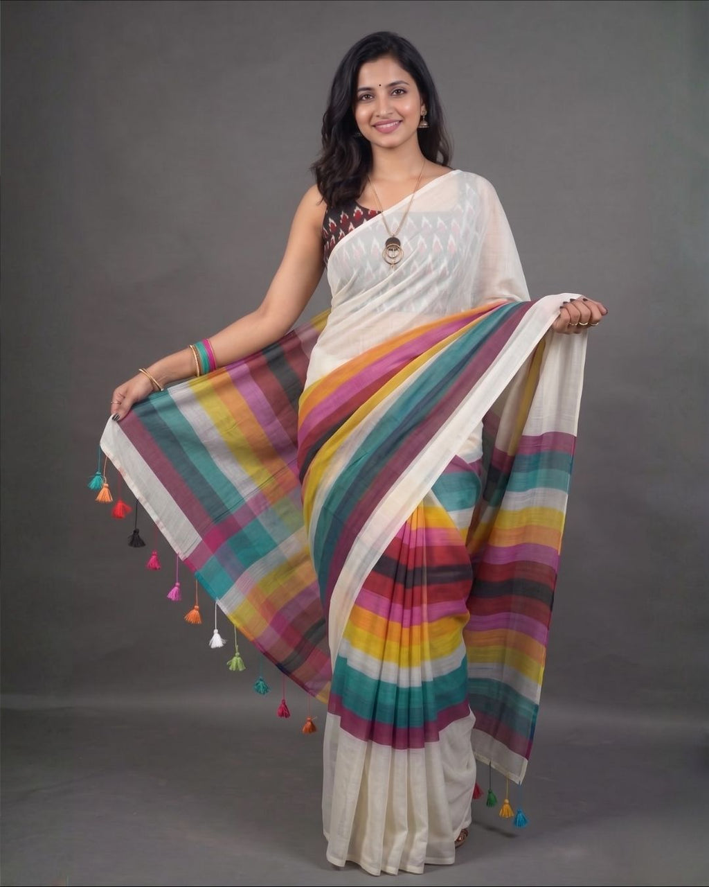 Mul mul plain rainbow - White
