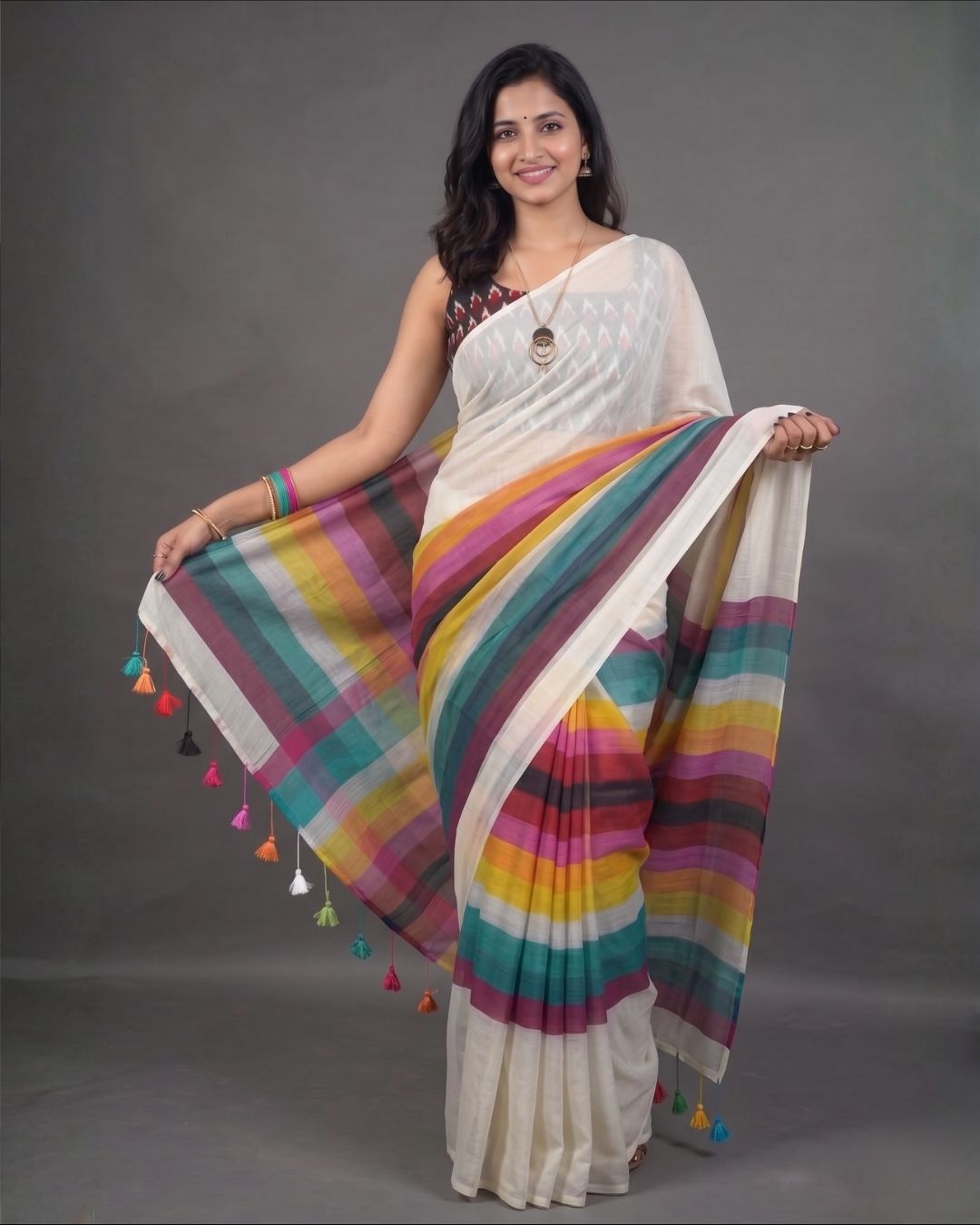 Mul mul plain rainbow - White