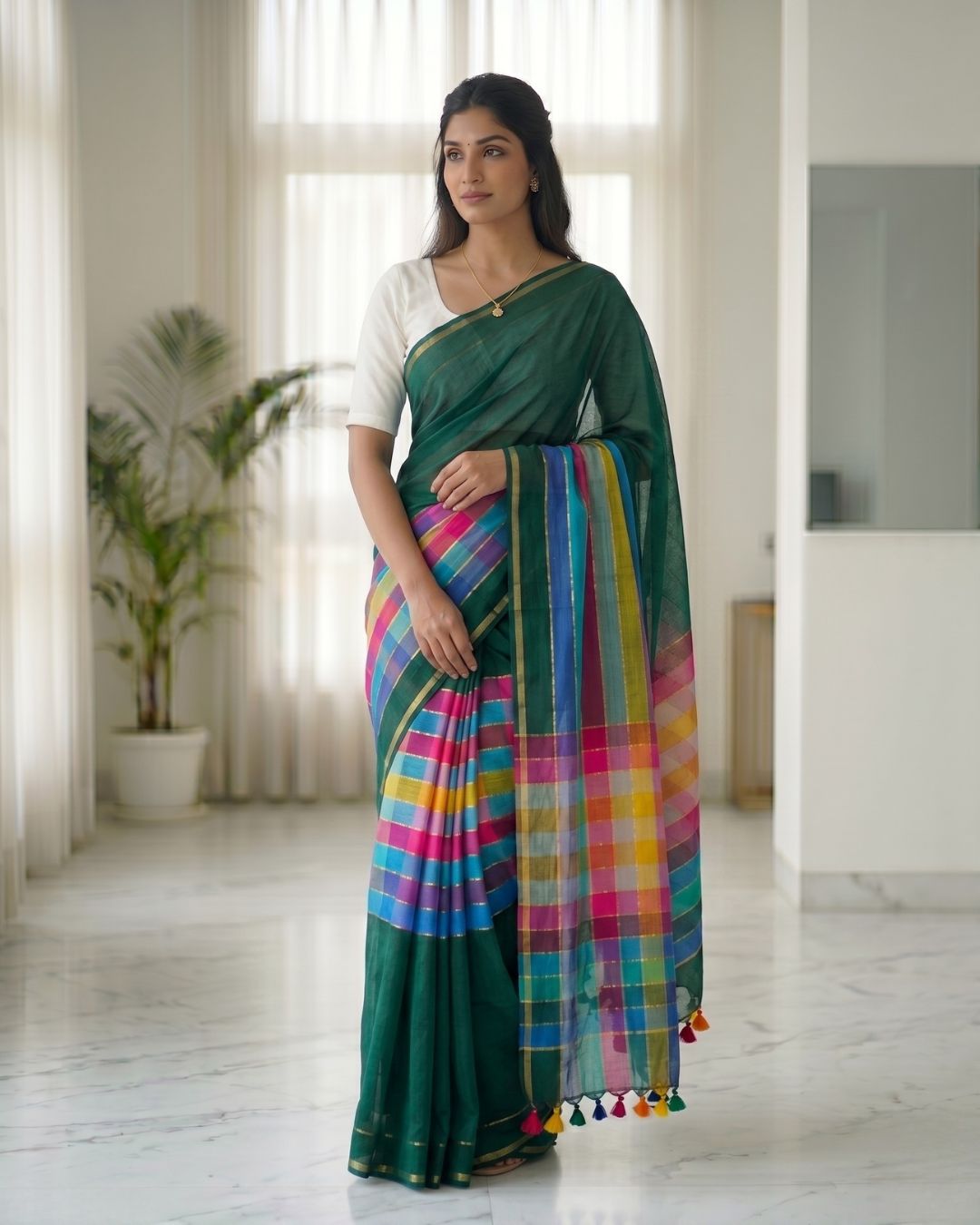Mul Mul rainbow jari stripes - Bottle Green