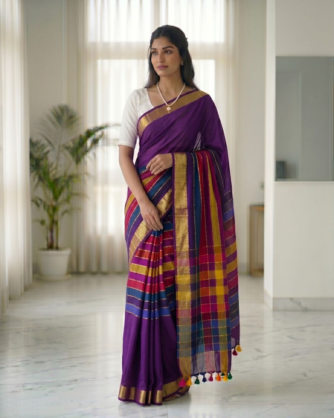 Mul Mul rainbow jari stripes - Dark Purple