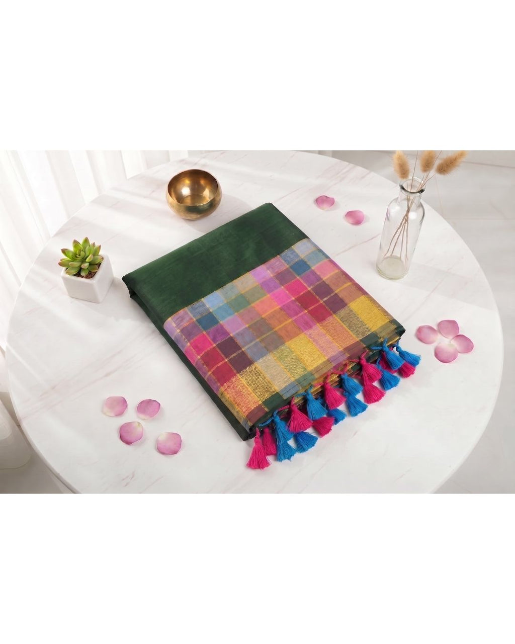 Mul Mul rainbow jari stripes - Dark Ramar Green