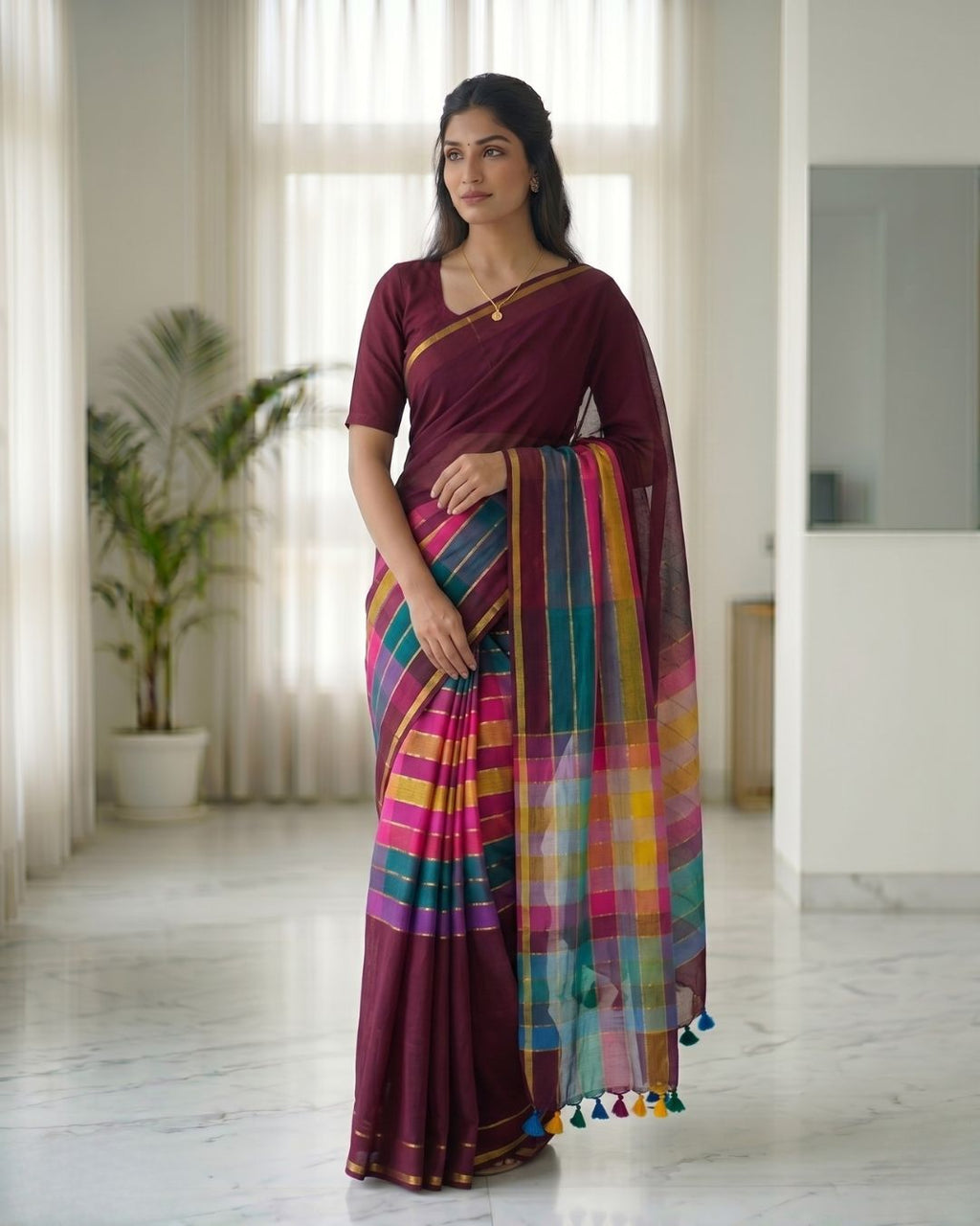 Mul Mul rainbow jari stripes - Maroon