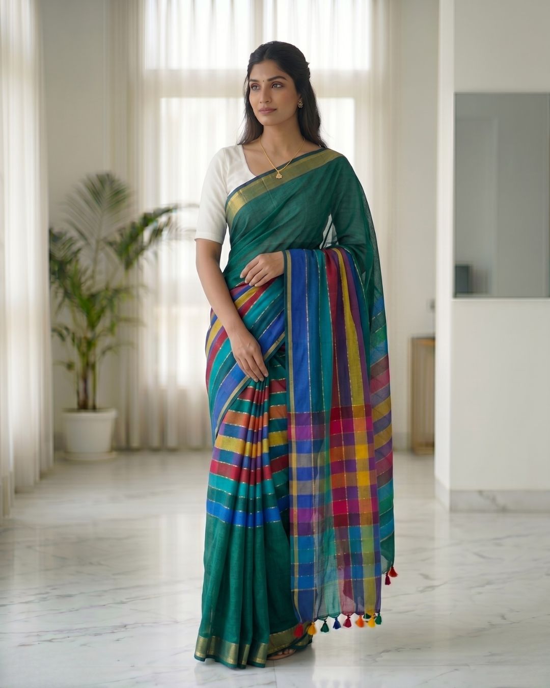 Mul Mul rainbow jari stripes - Light Ramar Green