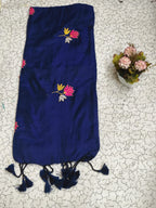 Khadi lotus embroidery -  Ink blue