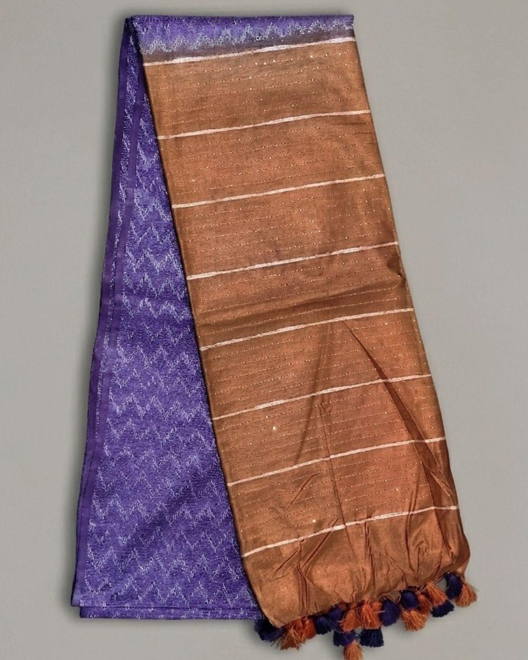 Tussar Cotton Saree - Purple (w) Orange