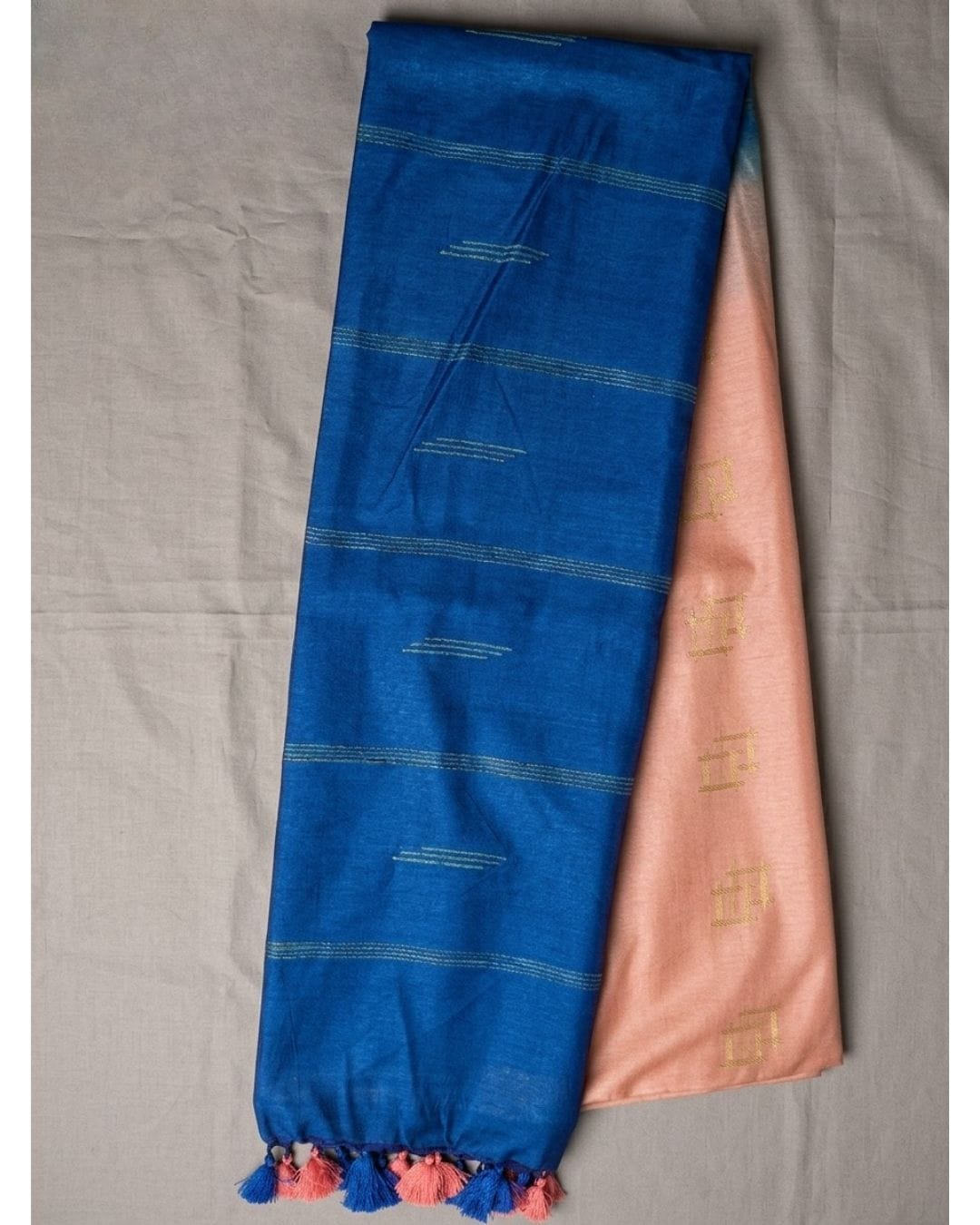 Tussar Cotton Saree - Light sandal (w) Blue