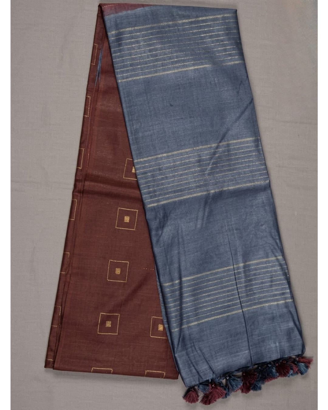 Tussar Cotton Saree - Maroon (w) Grey