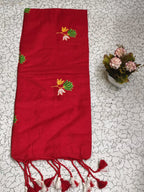 Khadi lotus embroidery saree - Red