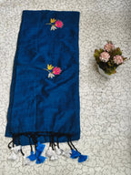 Khadi lotus embroidery -  Teal blue