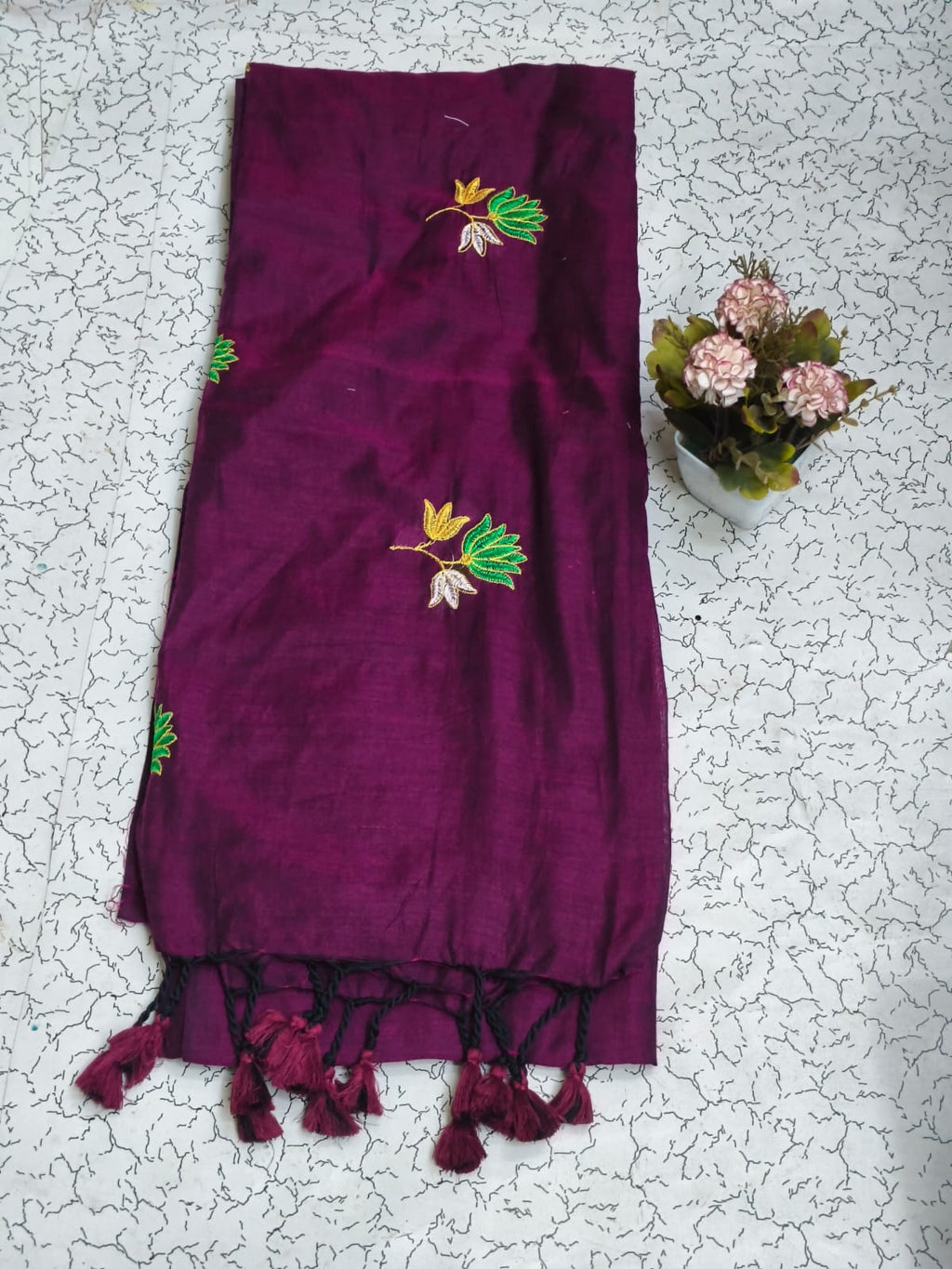 Khadi lotus embroidery -  Megenta