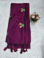 Khadi lotus embroidery -  Megenta