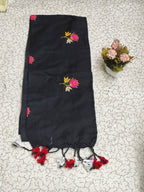 Khadi lotus embroidery -  Black
