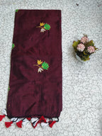 Khadi lotus embroidery -  Maroon